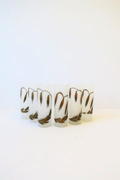 Italian White and Gold Highball Cocktail Glasses Barware, Set of 6