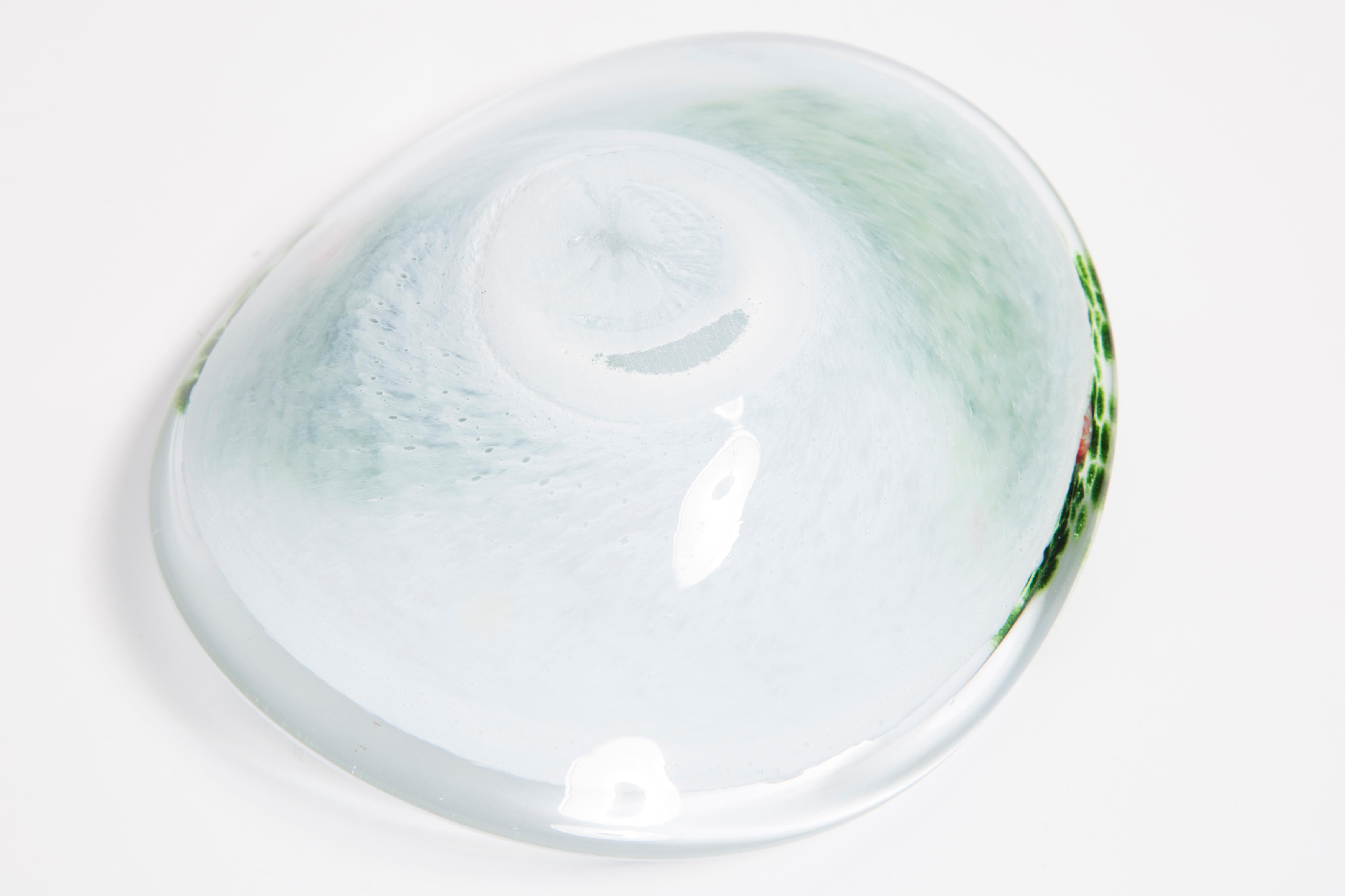 Vintage White and Green Decorative Murano Glass Plate, Italy, 1960s 3