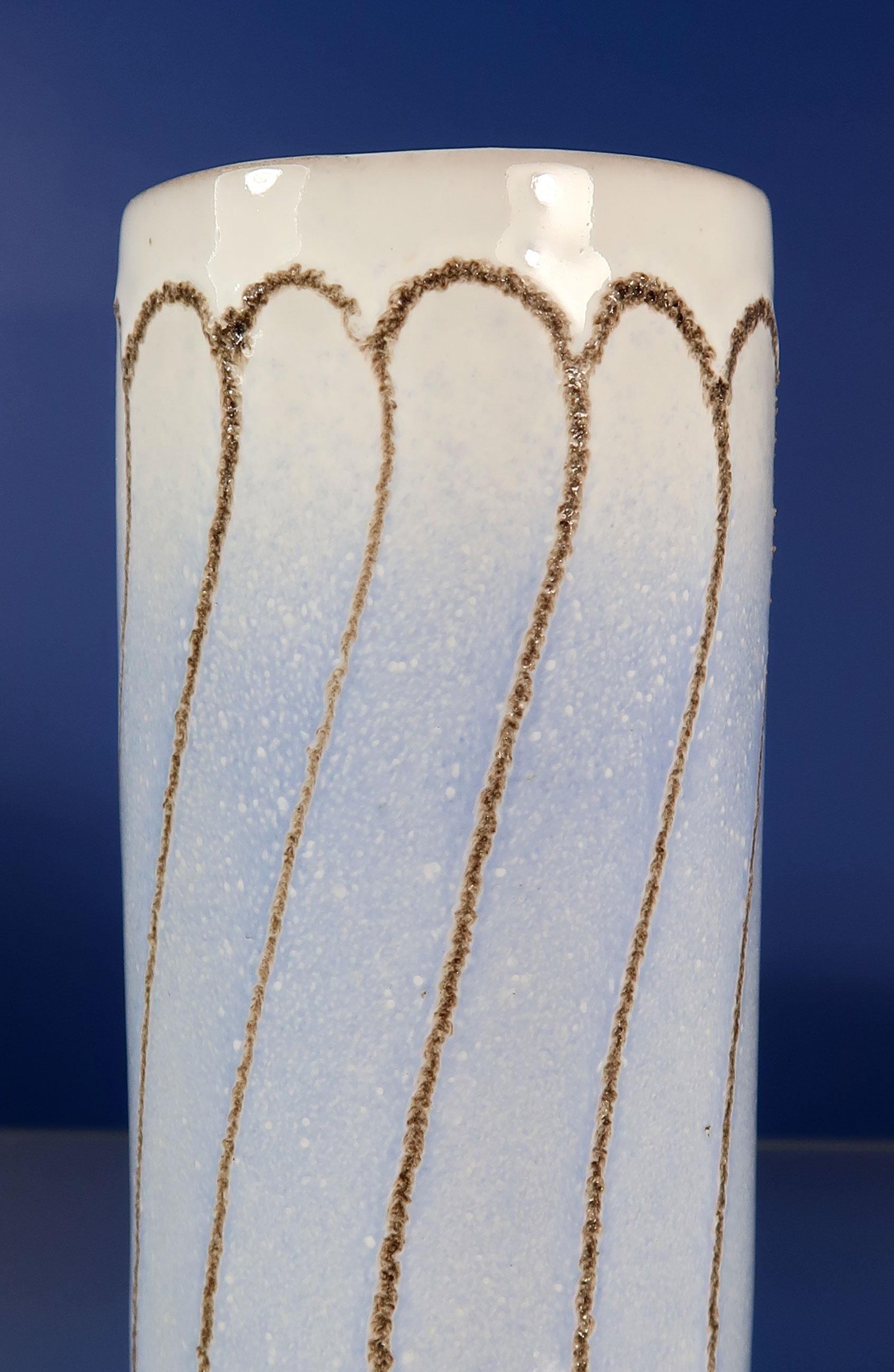 Glazed Vintage Light Blue, White Ceramic Vase, 1960s
