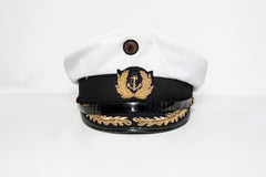 Gorro de capitán vintage blanco y azul marino, Europa, 1977