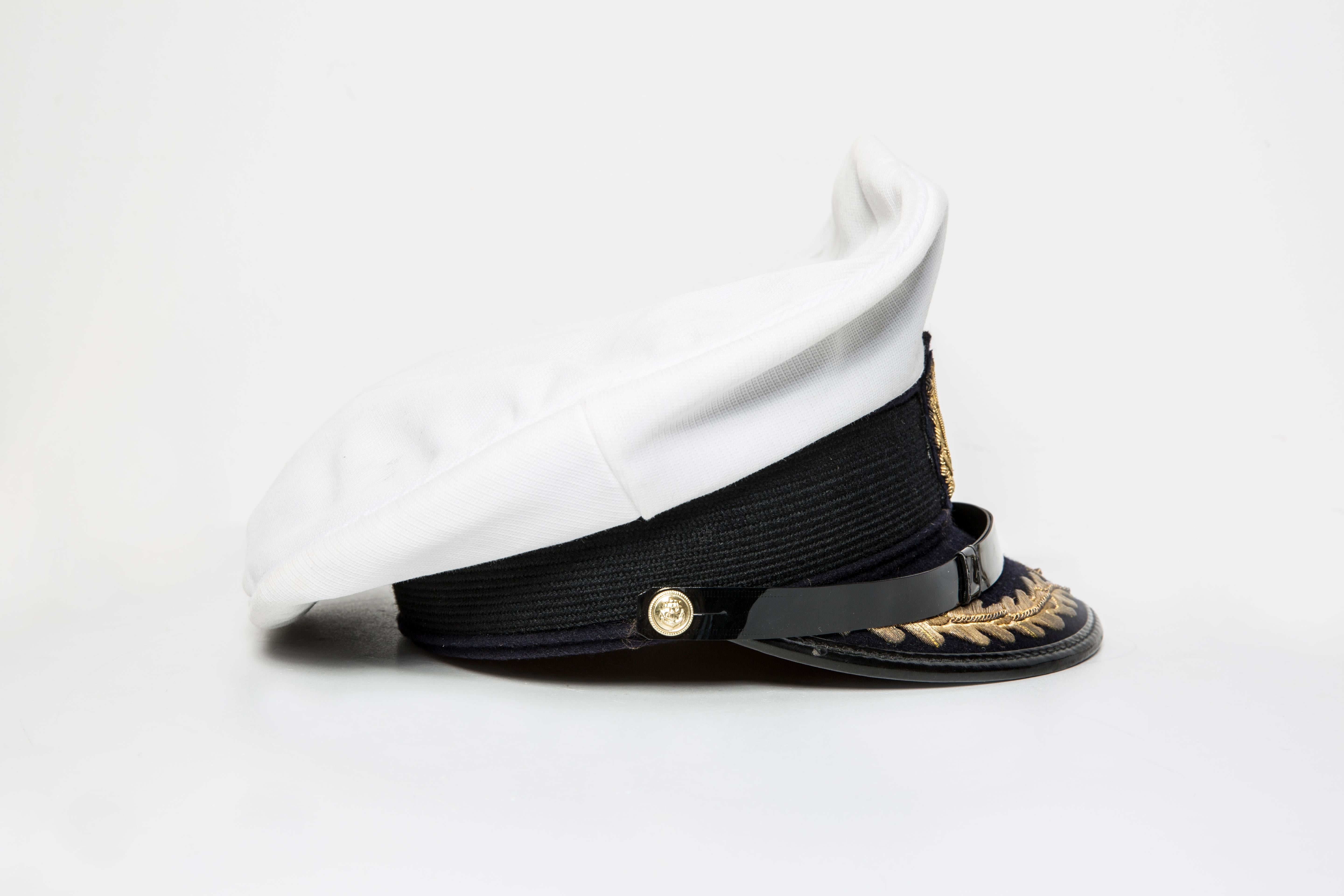Danish Vintage White and Navy Blue Capitan Hat, Europe, 1977 For Sale