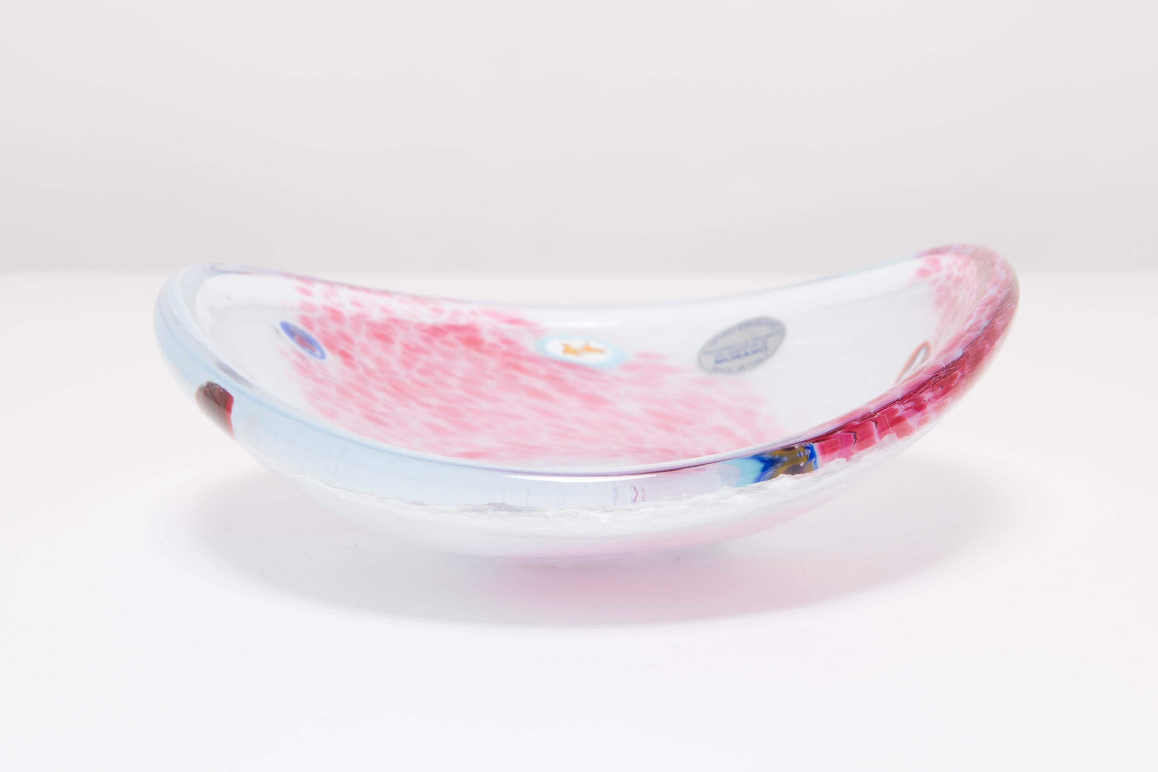 Vintage White and Pink Decorative Murano Glass Plate, Italy, 1960s 1