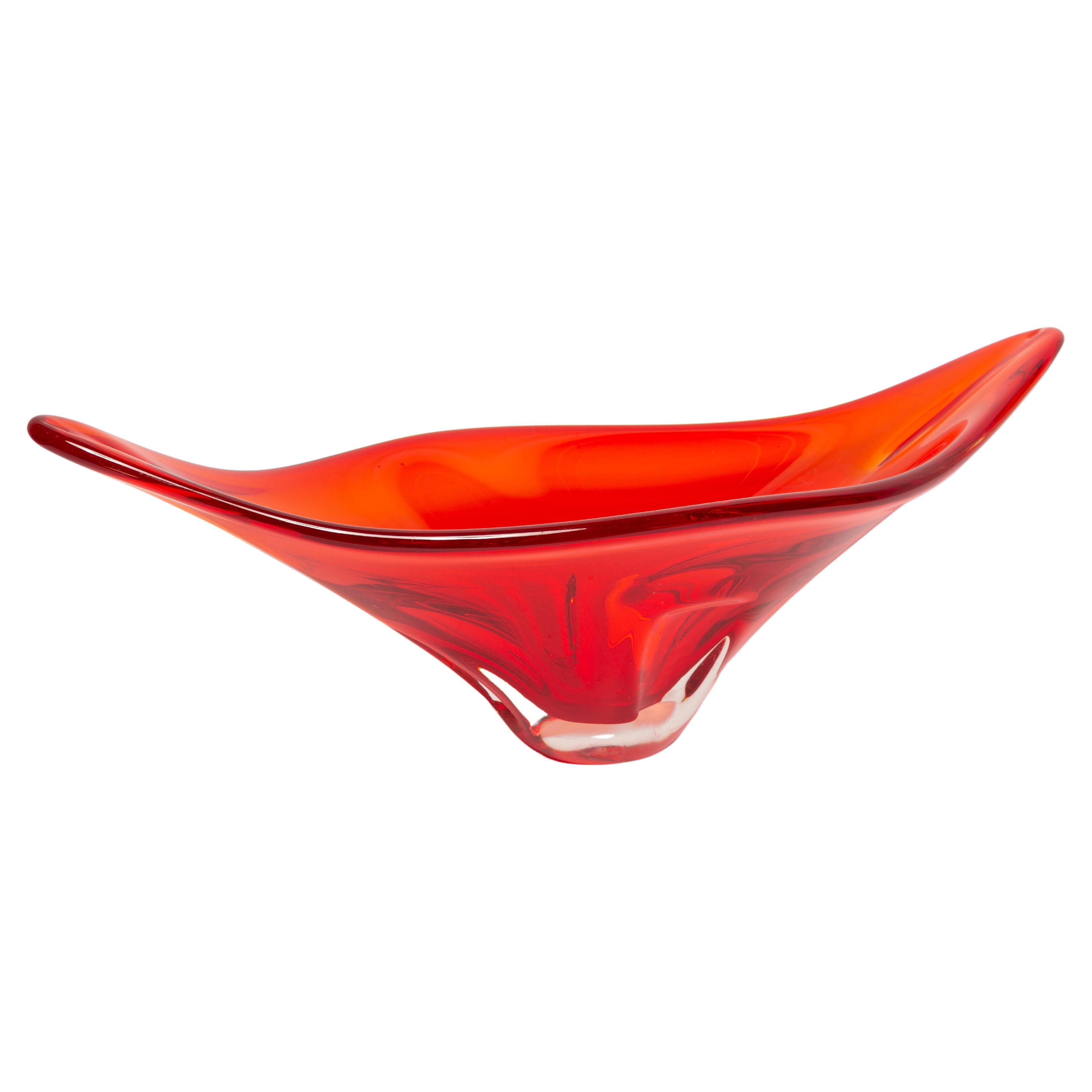 Vintage Transparent and Yellow Decorative Glass Plate, Italy, 1960s For