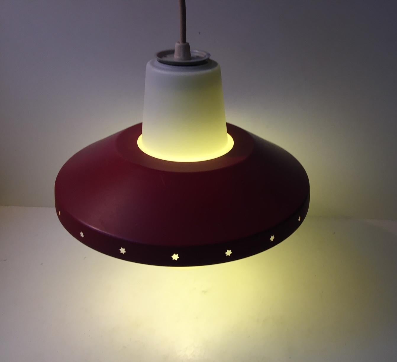 Danish Vintage White and Red Pendant Lamp by Bent Karlby for Lyfa, 1950s For Sale