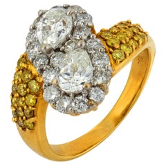 Vintage white and yellow diamond 18k gold bypass ring