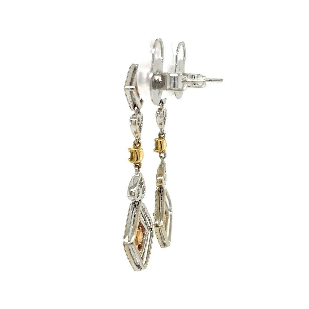 Women's Vintage White and Yellow Diamond 2-Tone Gold Drop Earrings For Sale