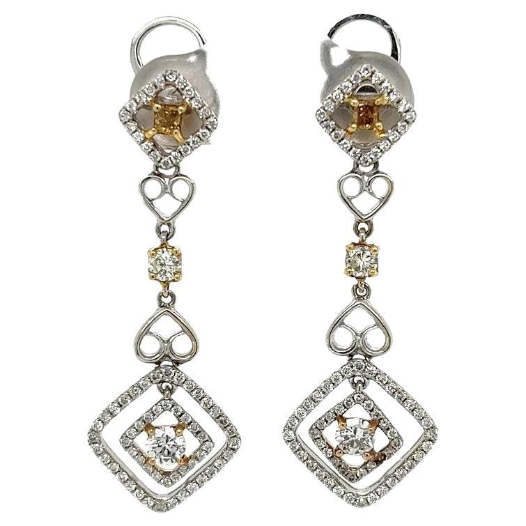 Vintage White and Yellow Diamond 2-Tone Gold Drop Earrings