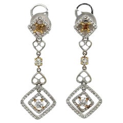 Vintage White and Yellow Diamond 2-Tone Gold Drop Earrings