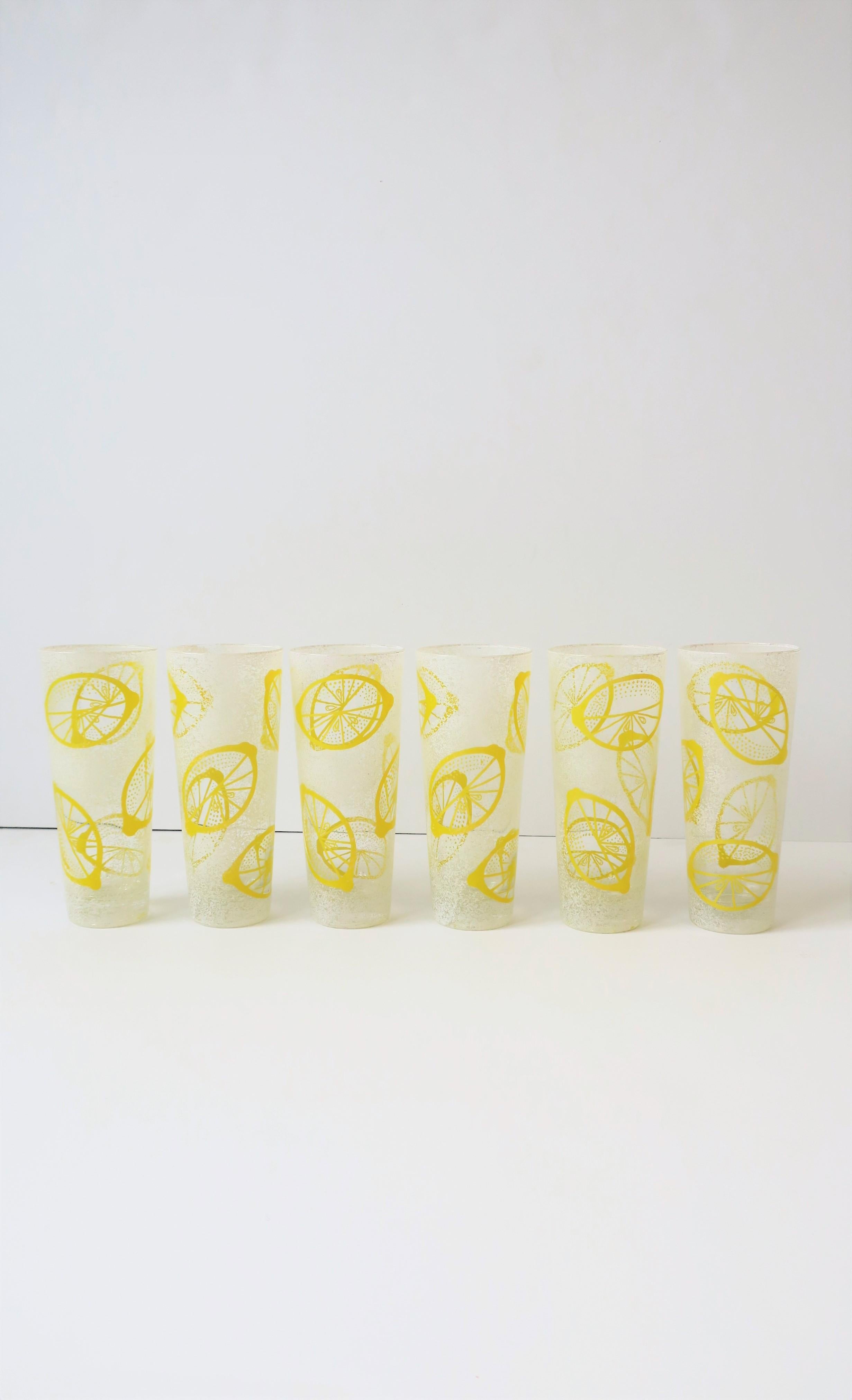 Lemon Fruit Highball Cocktail Rocks' Glasses Yellow and White Design, Set of 6 For Sale 1