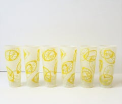 Lemon Fruit Highball Cocktail Rocks' Glasses Yellow and White Design, Set of 6