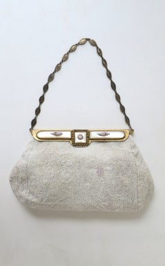 Bolso vintage de cuentas blancas