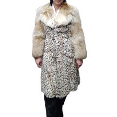 Vintage White belly Lynx fur coat fitted skirt collar coyote fur sleeves 6