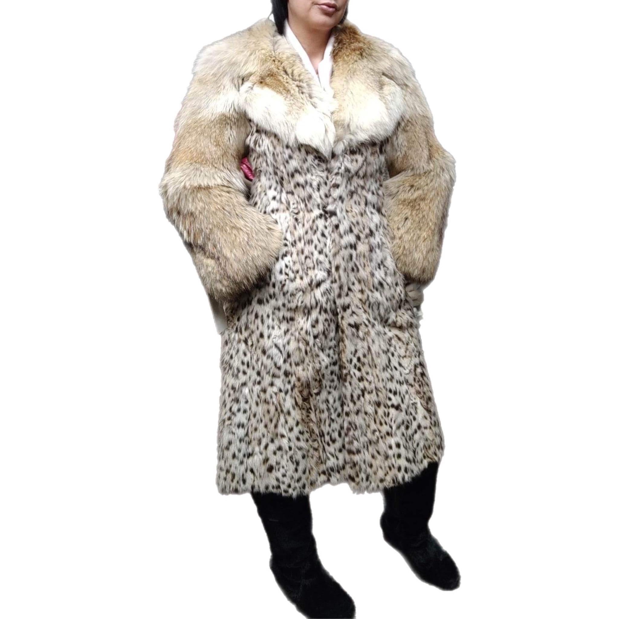 Vintage White belly Lynx fur coat fitted skirt collar coyote fur sleeves 6 In Excellent Condition For Sale In Montreal, Quebec