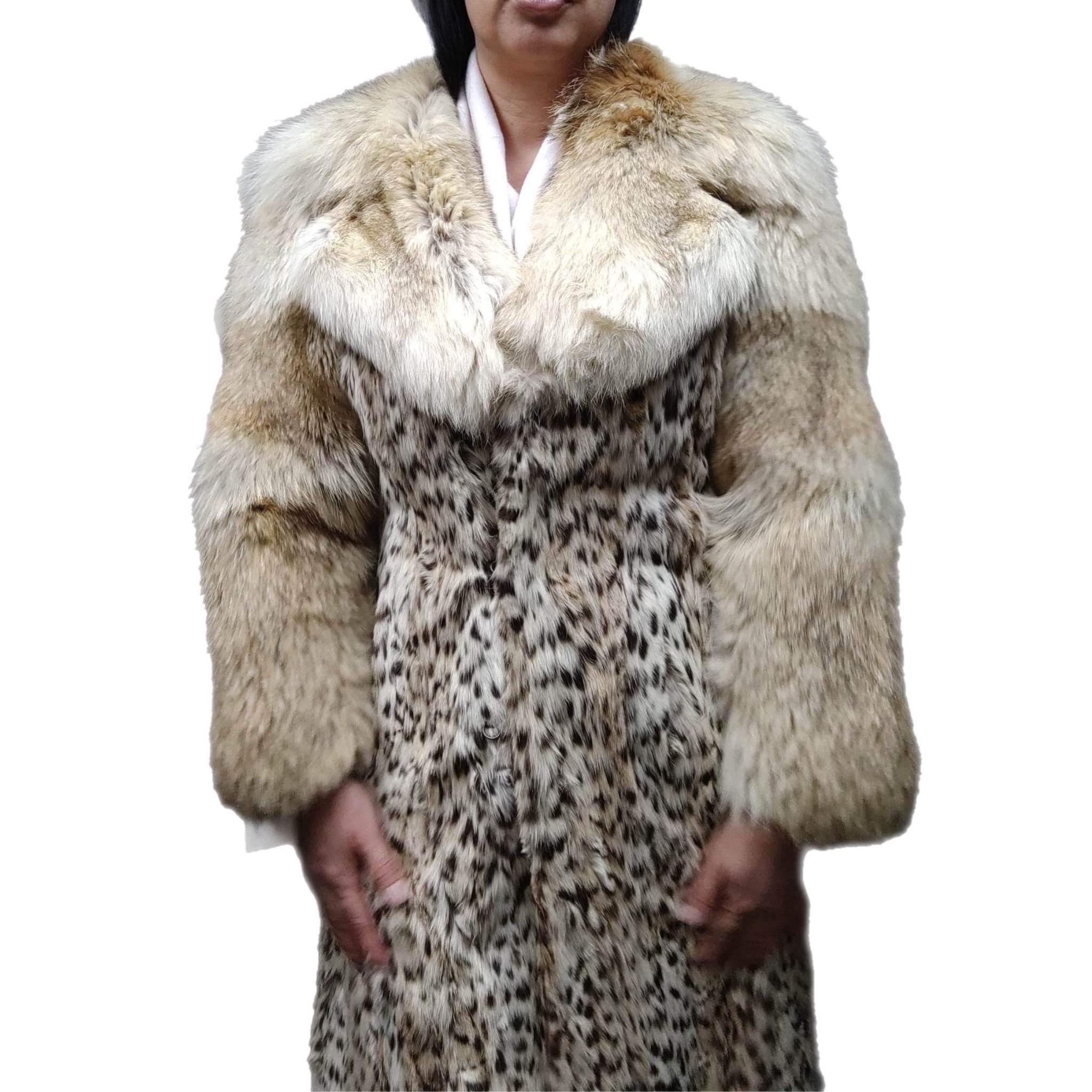 Women's Vintage White belly Lynx fur coat fitted skirt collar coyote fur sleeves 6 For Sale