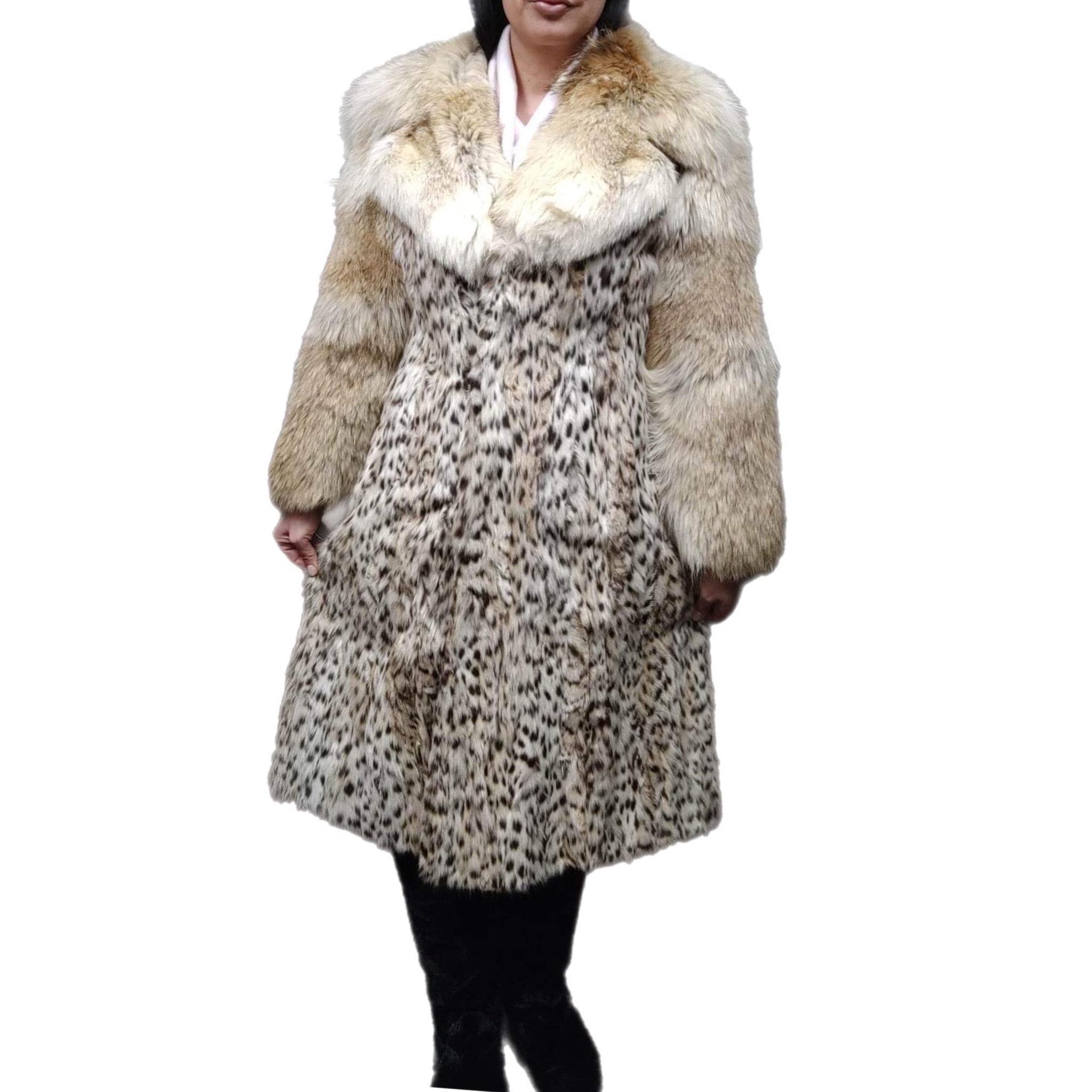 Manteau Lynx blanc vintage ajusté col jupe manches en fourrure coyote 6 en vente 1