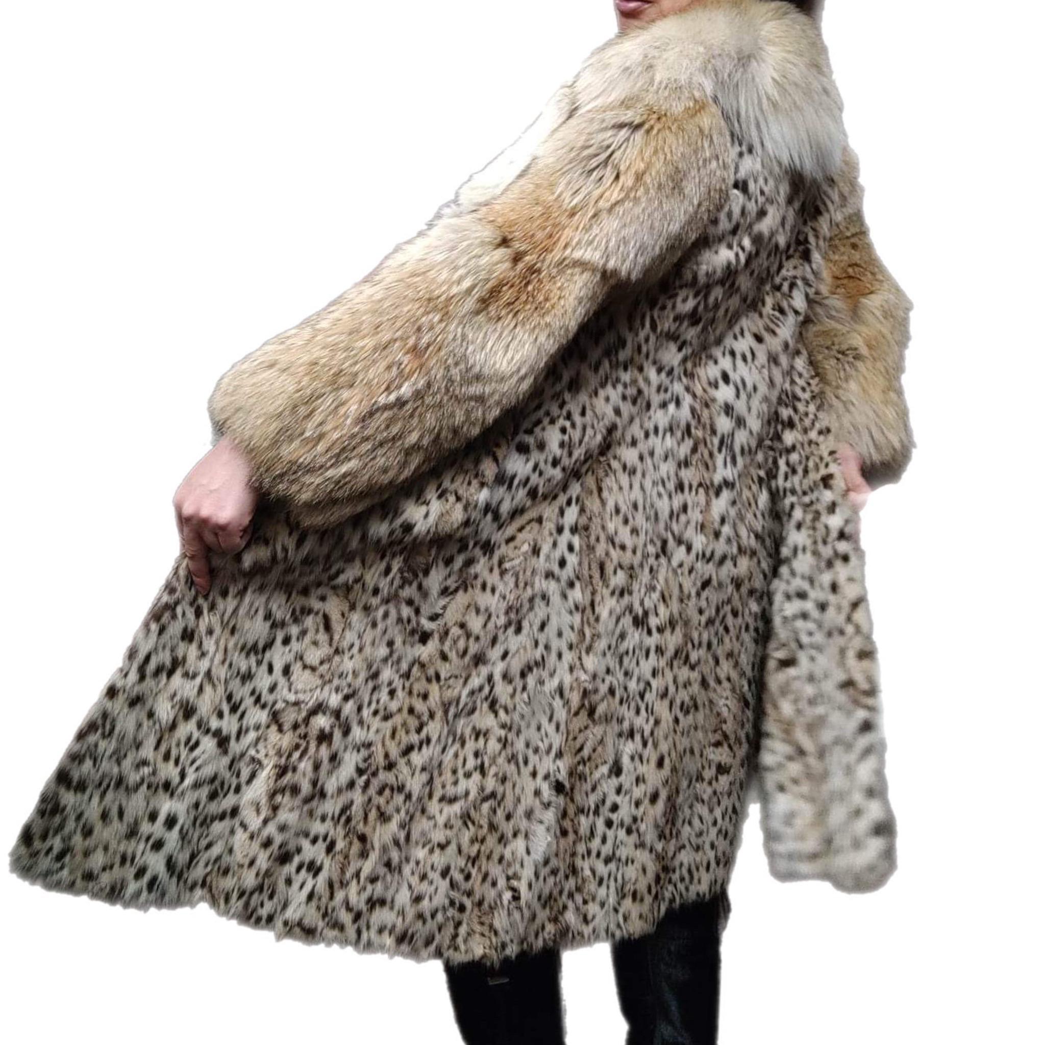 Vintage White belly Lynx fur coat fitted skirt collar coyote fur sleeves 6 For Sale 2