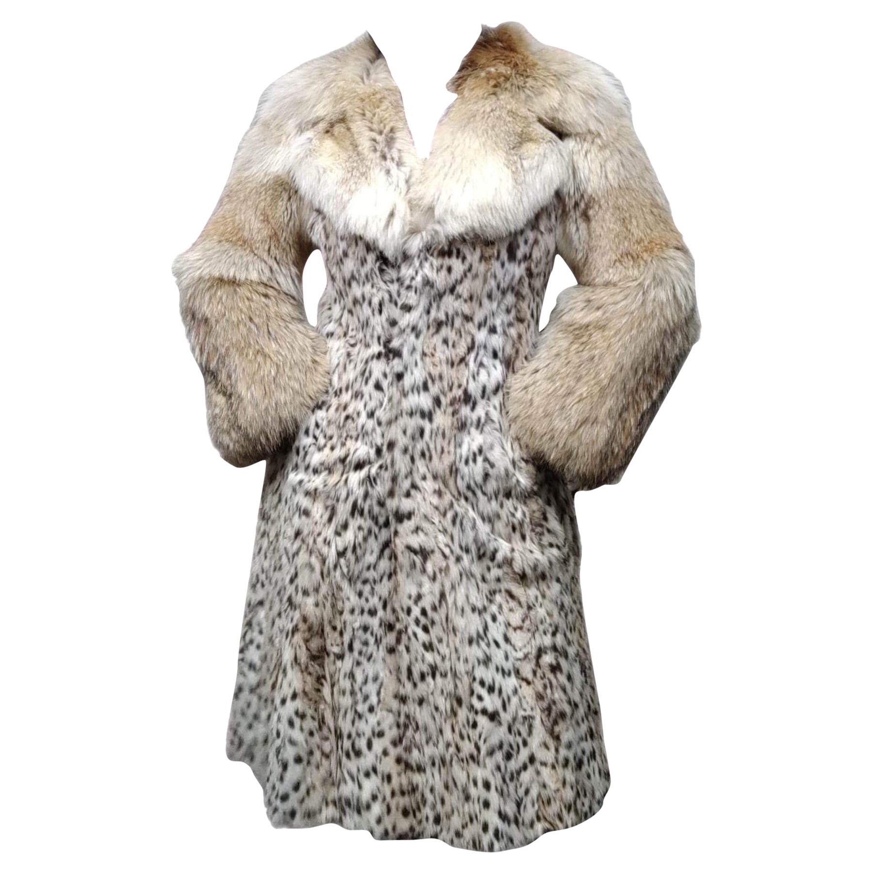 Vintage White belly Lynx fur coat fitted skirt collar coyote fur sleeves 6 For Sale