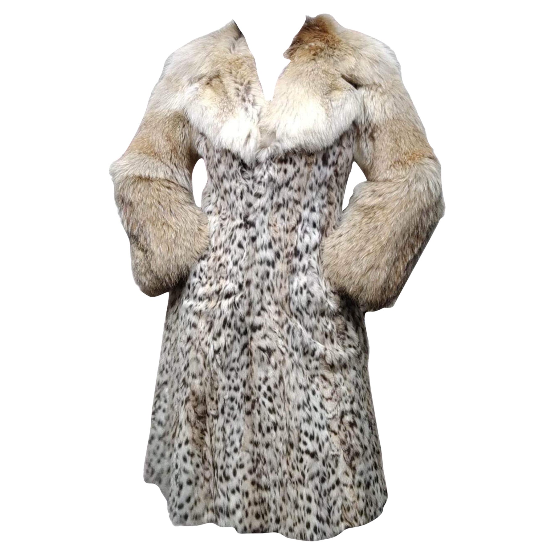 Vintage White belly Lynx fur coat fitted skirt collar coyote fur sleeves