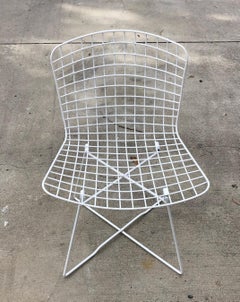 Vintage White Bertoia Steel Wire Side Chair With "X" Base by Knoll Set of 4