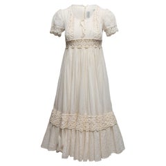 Vintage Weiß Beverly Paige gehäkeltes Midikleid mit Häkelbesatz Größe US S