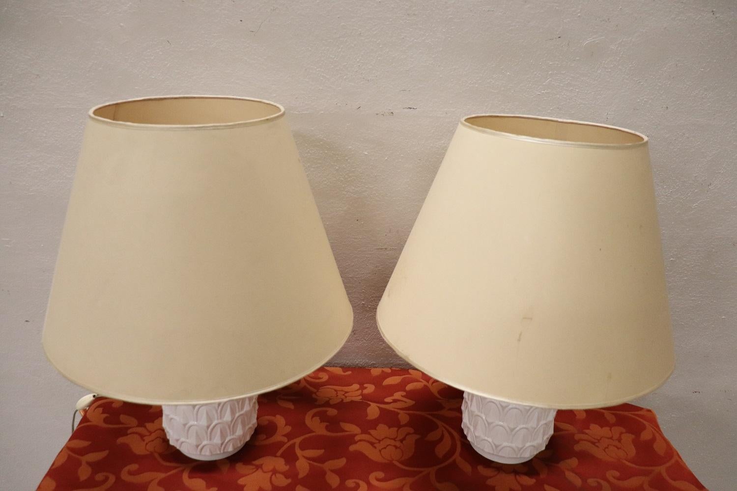 Late 20th Century Vintage White Bineapple Ceramic Pair of Table Lamp, 1970s