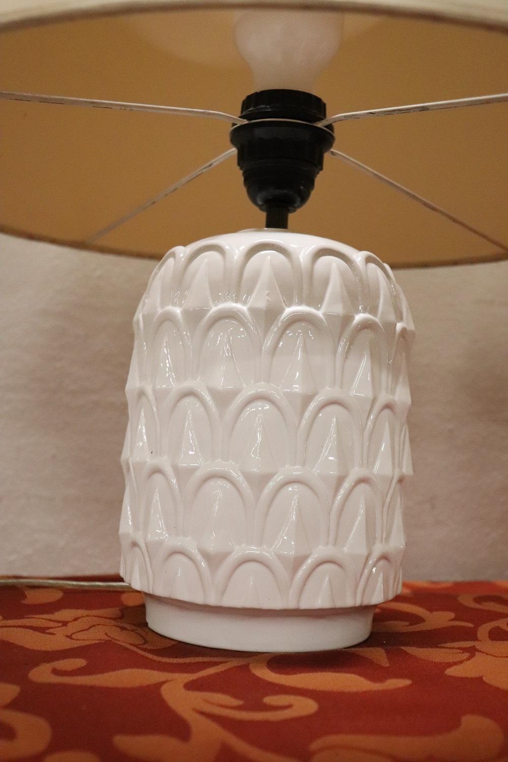 Vintage White Bineapple Ceramic Pair of Table Lamp, 1970s 2
