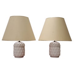 Vintage White Bineapple Ceramic Pair of Table Lamp, 1970s