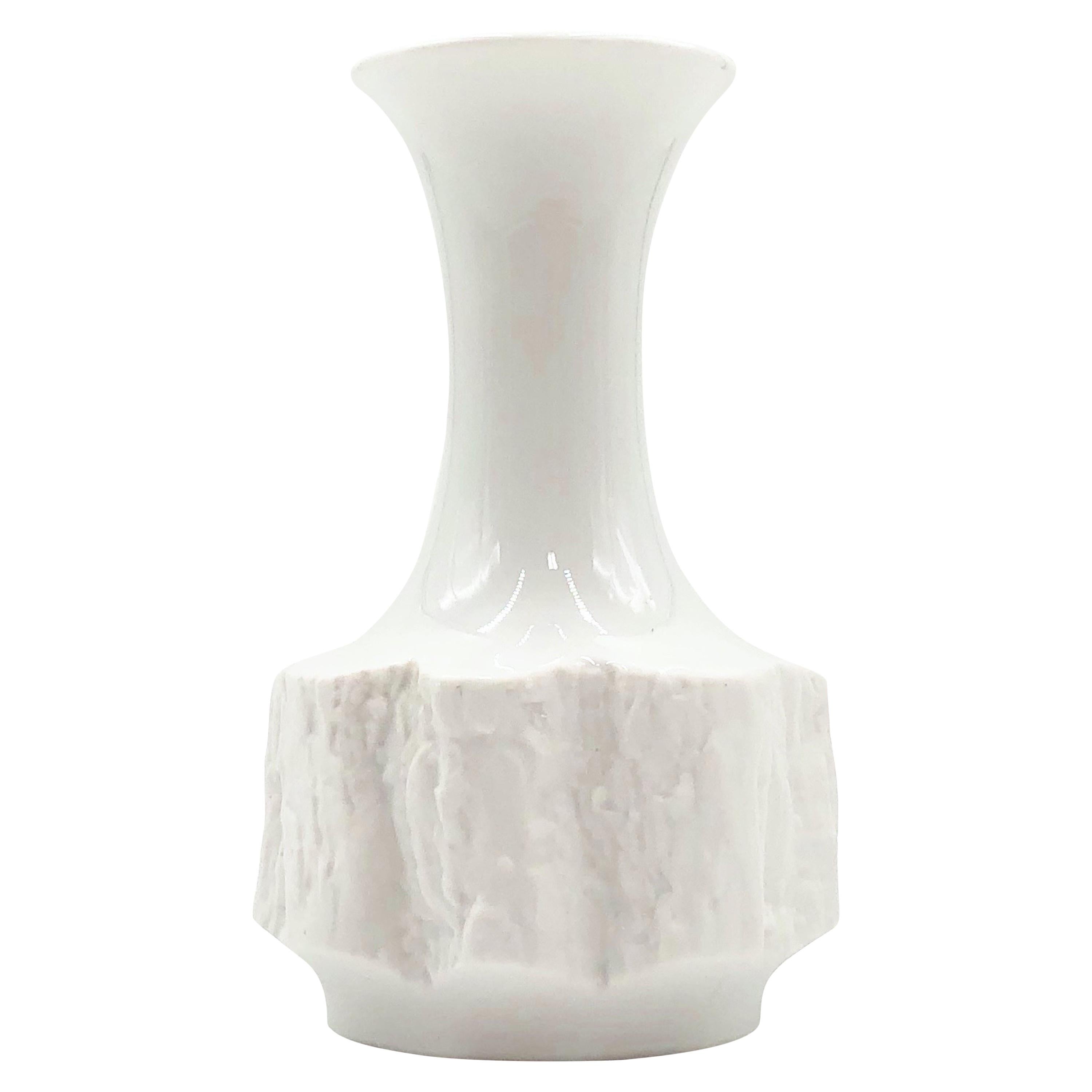 Vintage White Bisque German Fine Bone Porcelain Vase by Bareuther, circa 1970s For Sale