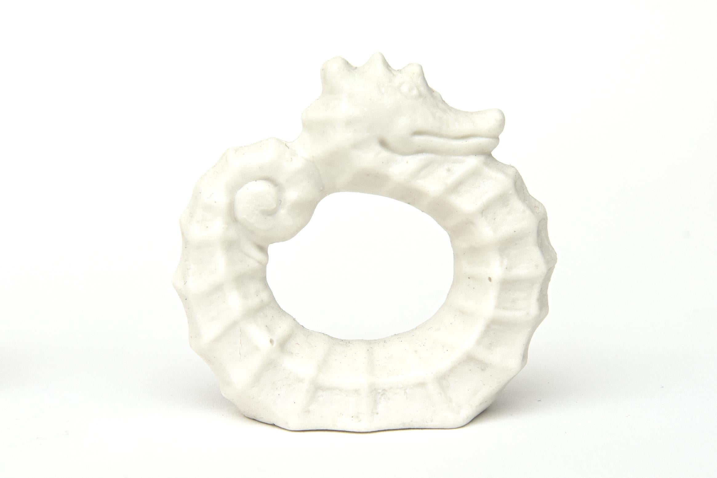 Vintage White Bisque Matt Porcelain Sea Horse Napkin Rings Set of 6 For Sale 1