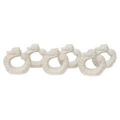Retro White Bisque Matt Porcelain Sea Horse Napkin Rings Set of 6