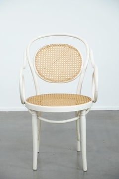 Vintage white bistro chair with armrests in Thonet style
