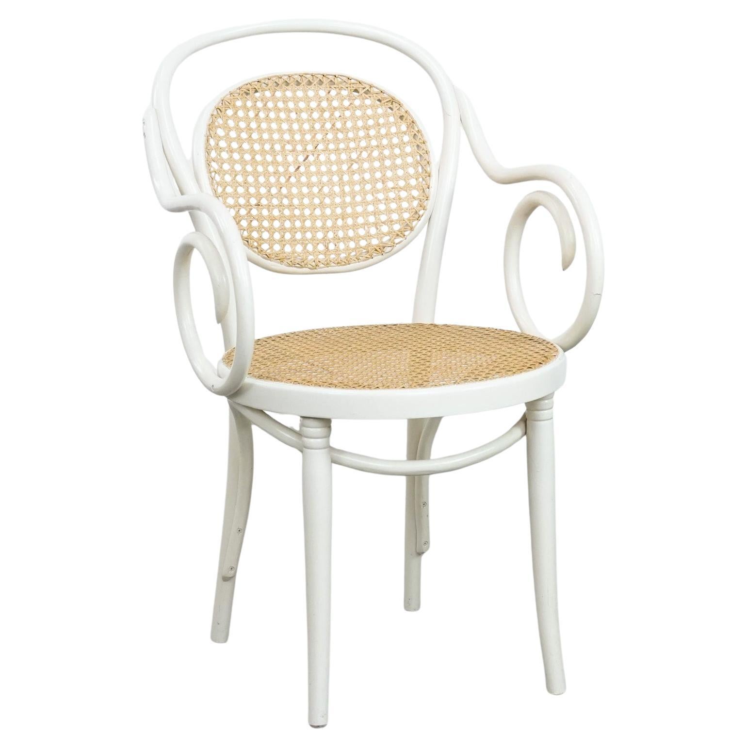 Vintage white bistro chair with armrests in Thonet style