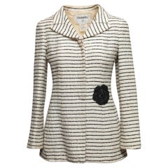 Vintage White & Black Chanel Cruise 2001 Striped Camellia Jacket