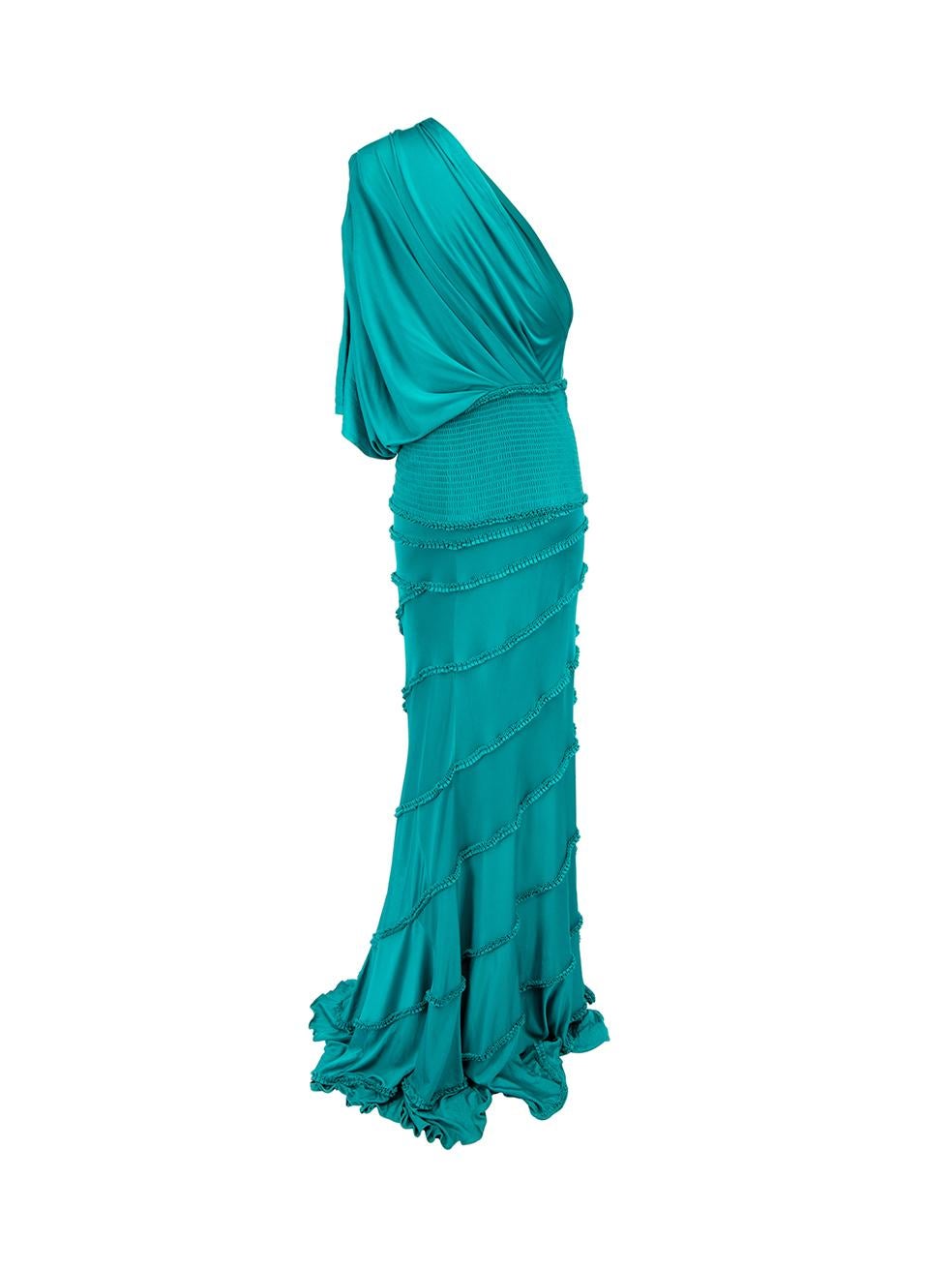 Women's Turquoise One Shoulder Ruffle Detail Maxi Dress Size M For Sale