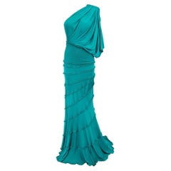 Turquoise One Shoulder Ruffle Detail Maxi Dress Size M