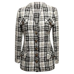 Valentino Boutique karierte Tweed-Jacke in Weiß & Schwarz, Größe US 4