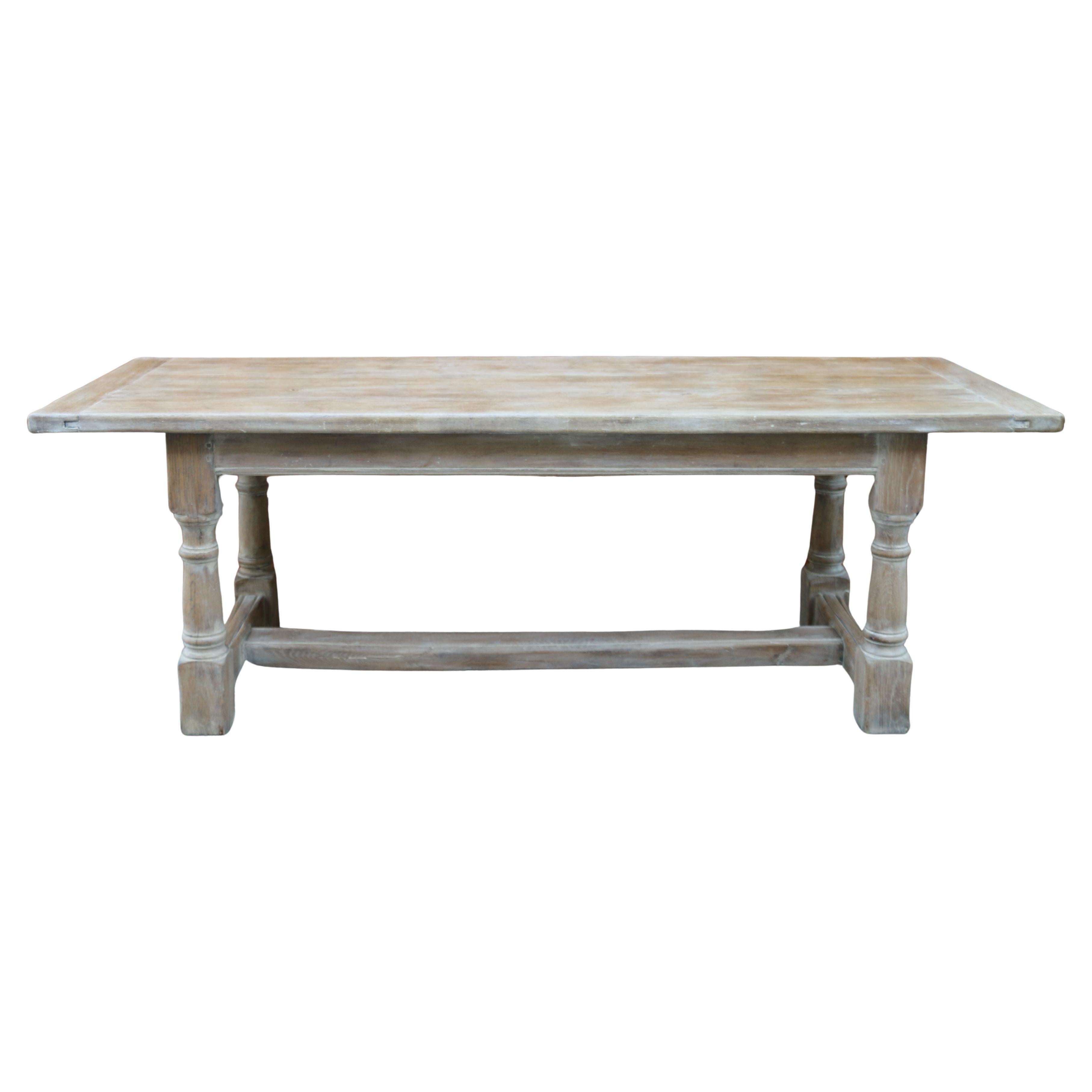 Vintage White/Bleached Oak Farmhouse Dining Table, Circa 1940s