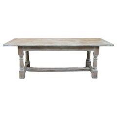 Vintage White/Bleached Oak Farmhouse Dining Table, Circa 1940s
