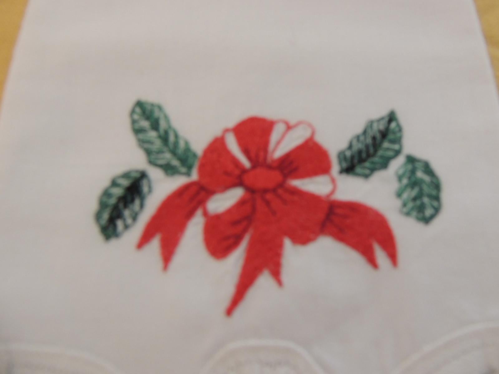 Vintage white, blue and red guest bathroom napkin embroidered cotton
with a holiday bow embroidery
USA, 1980's
$45.