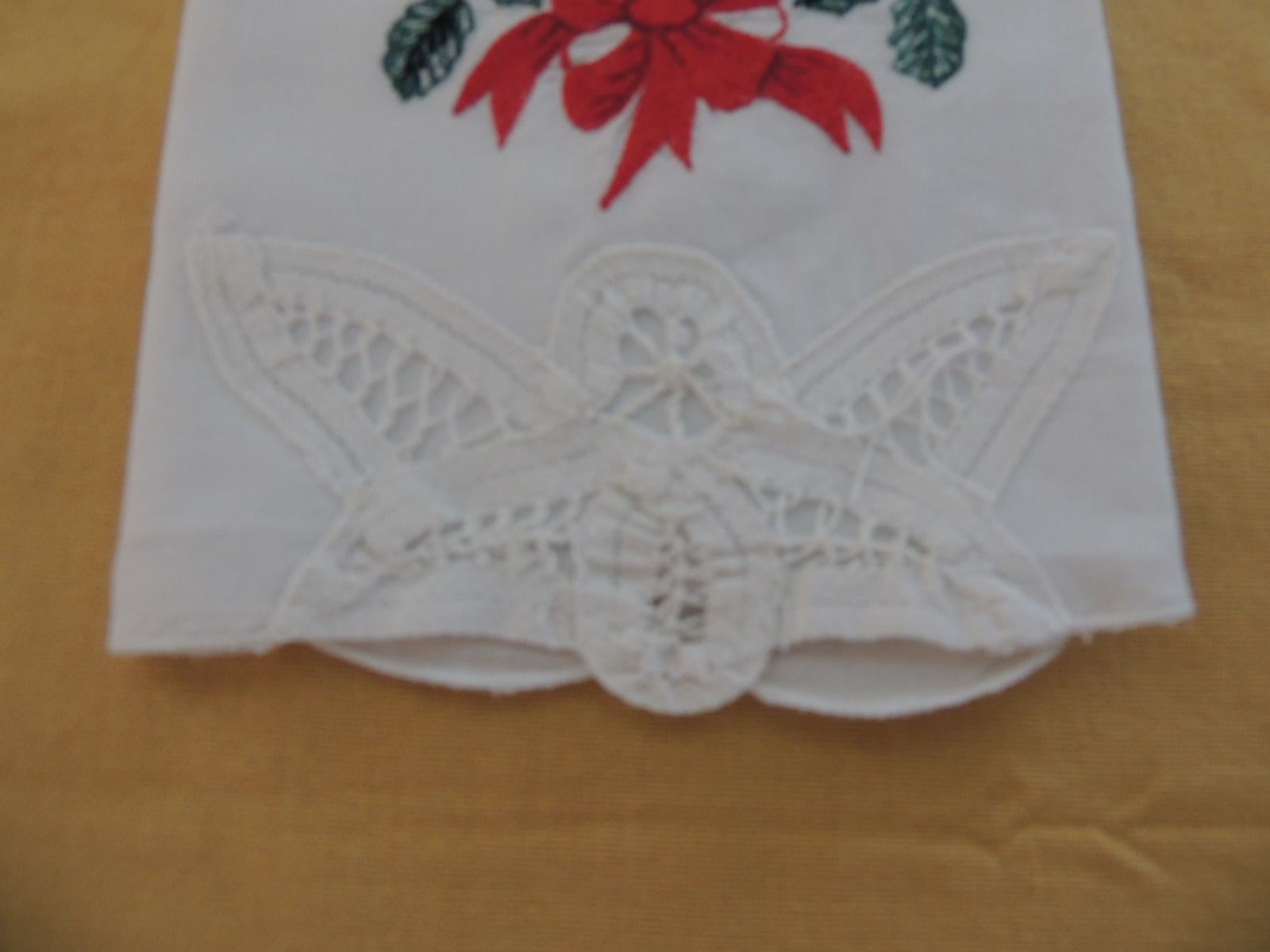 Country Vintage White, Blue and Red Guest Bathroom Napkin Embroidered Cotton