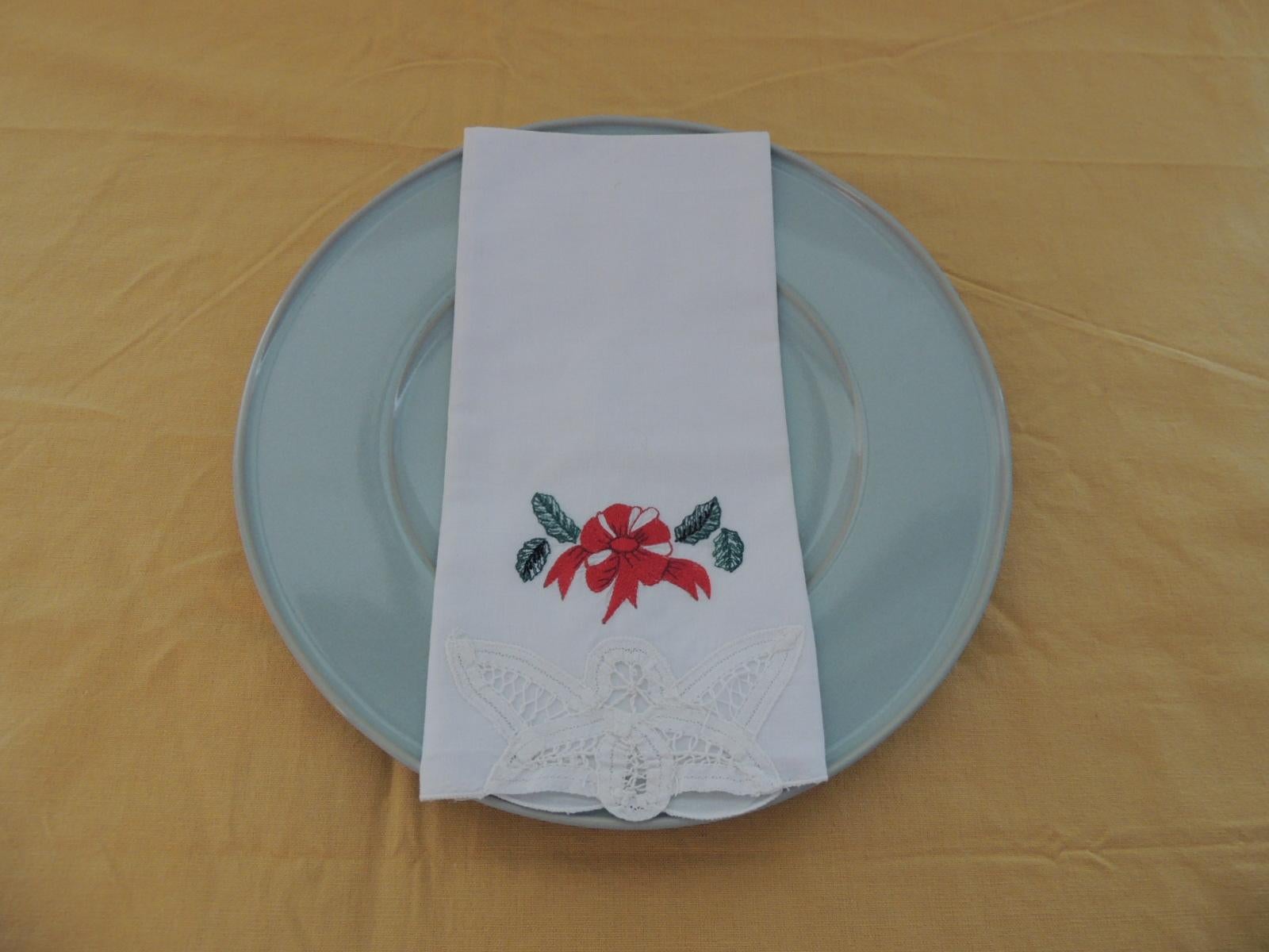 American Vintage White, Blue and Red Guest Bathroom Napkin Embroidered Cotton