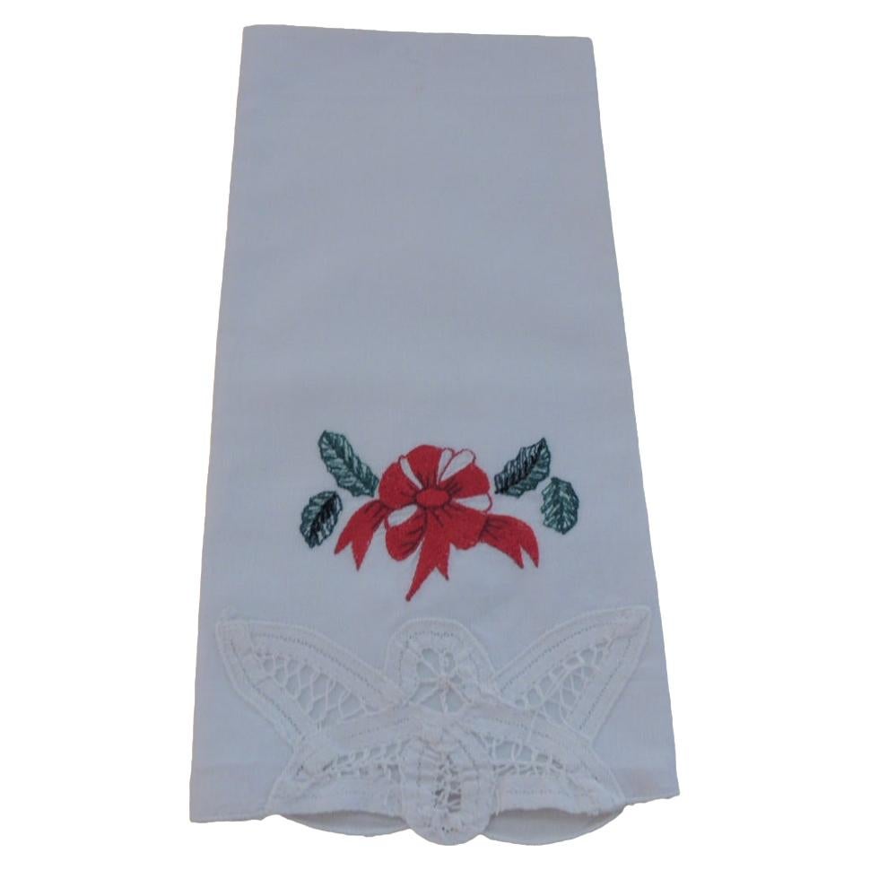 Vintage White, Blue and Red Guest Bathroom Napkin Embroidered Cotton