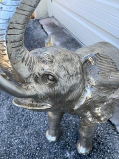 Vintage Silver Plated Elephant Sculpture, 28\" Tall, Circa 1970s