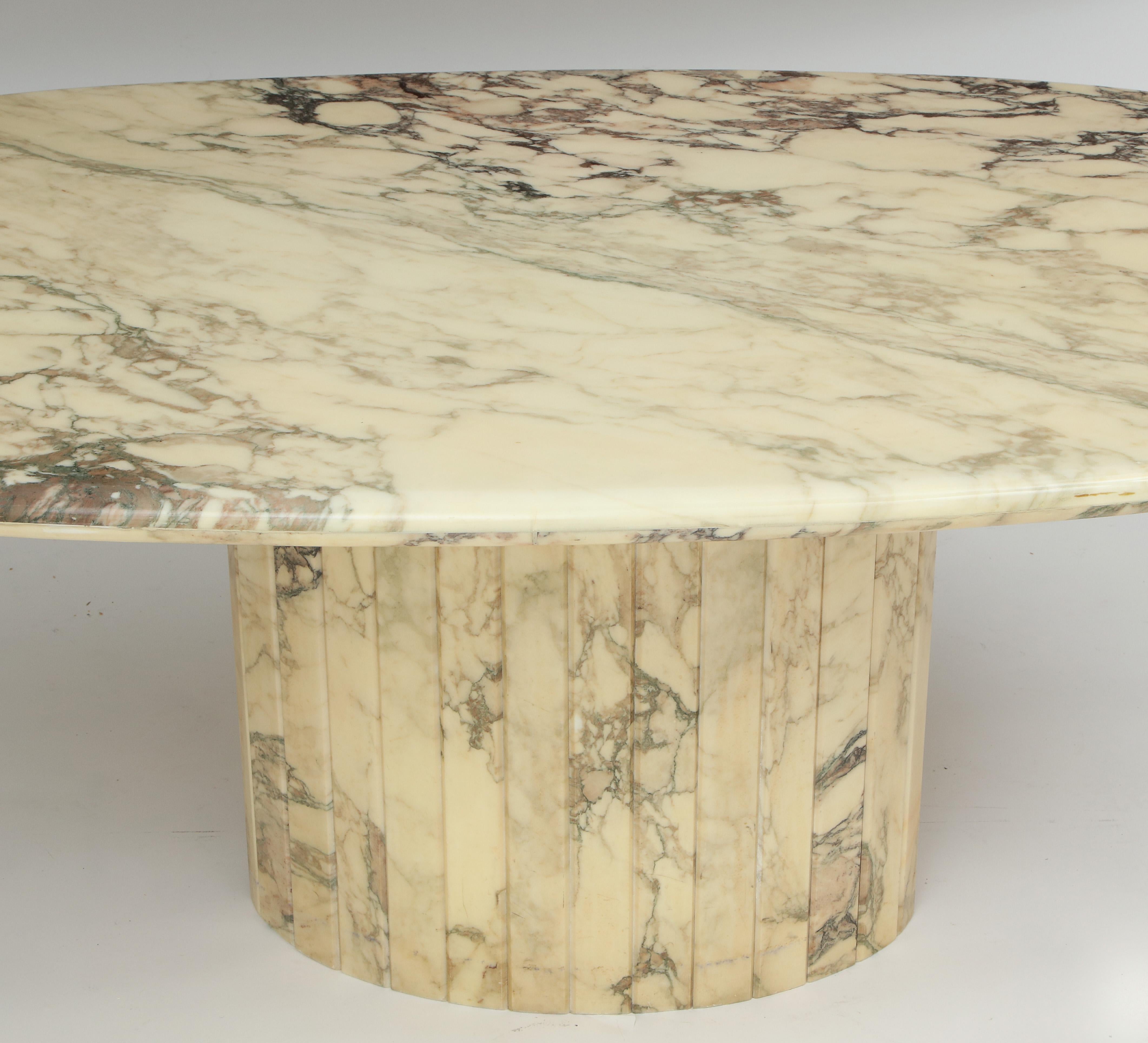 Vintage White Brown Grey Oval Marble Dining Table, Mid-Century, France, 1970s For Sale at 1stDibs