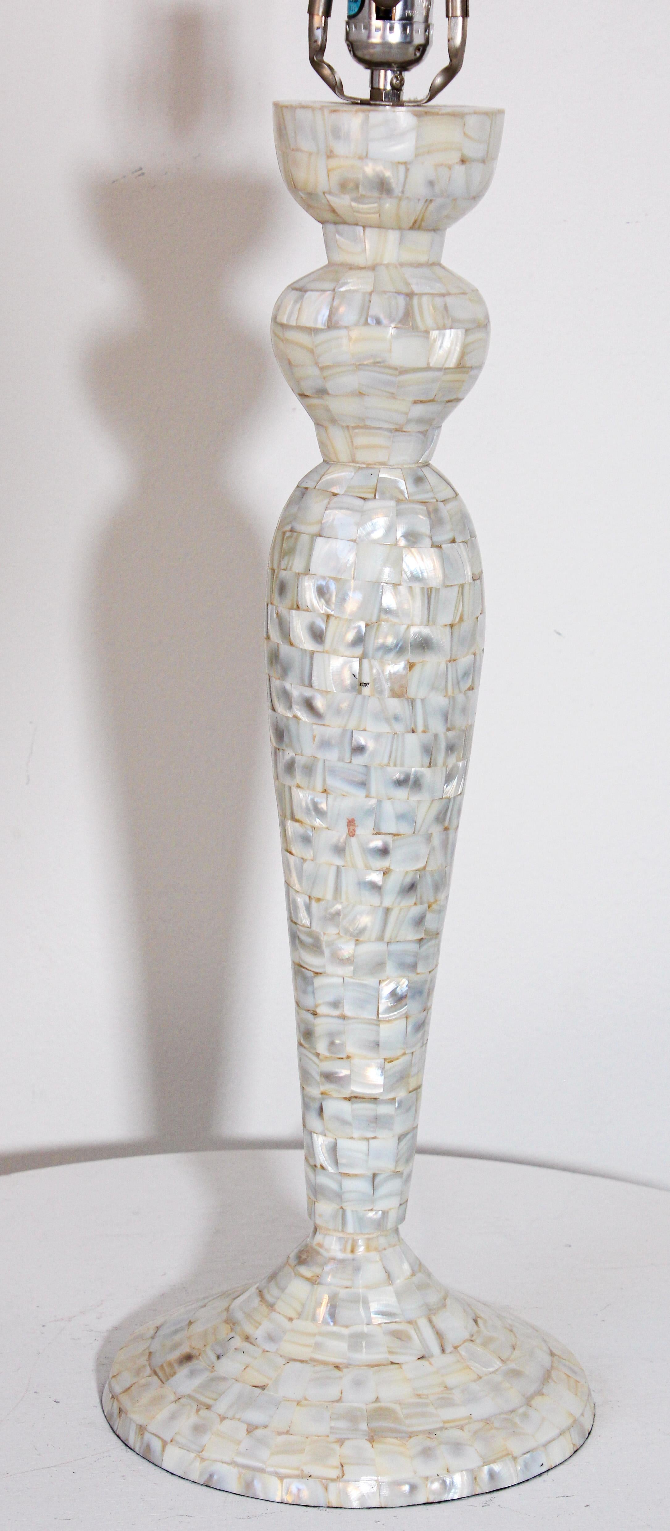 Indian Vintage White Capiz Shell Table Lamp For Sale