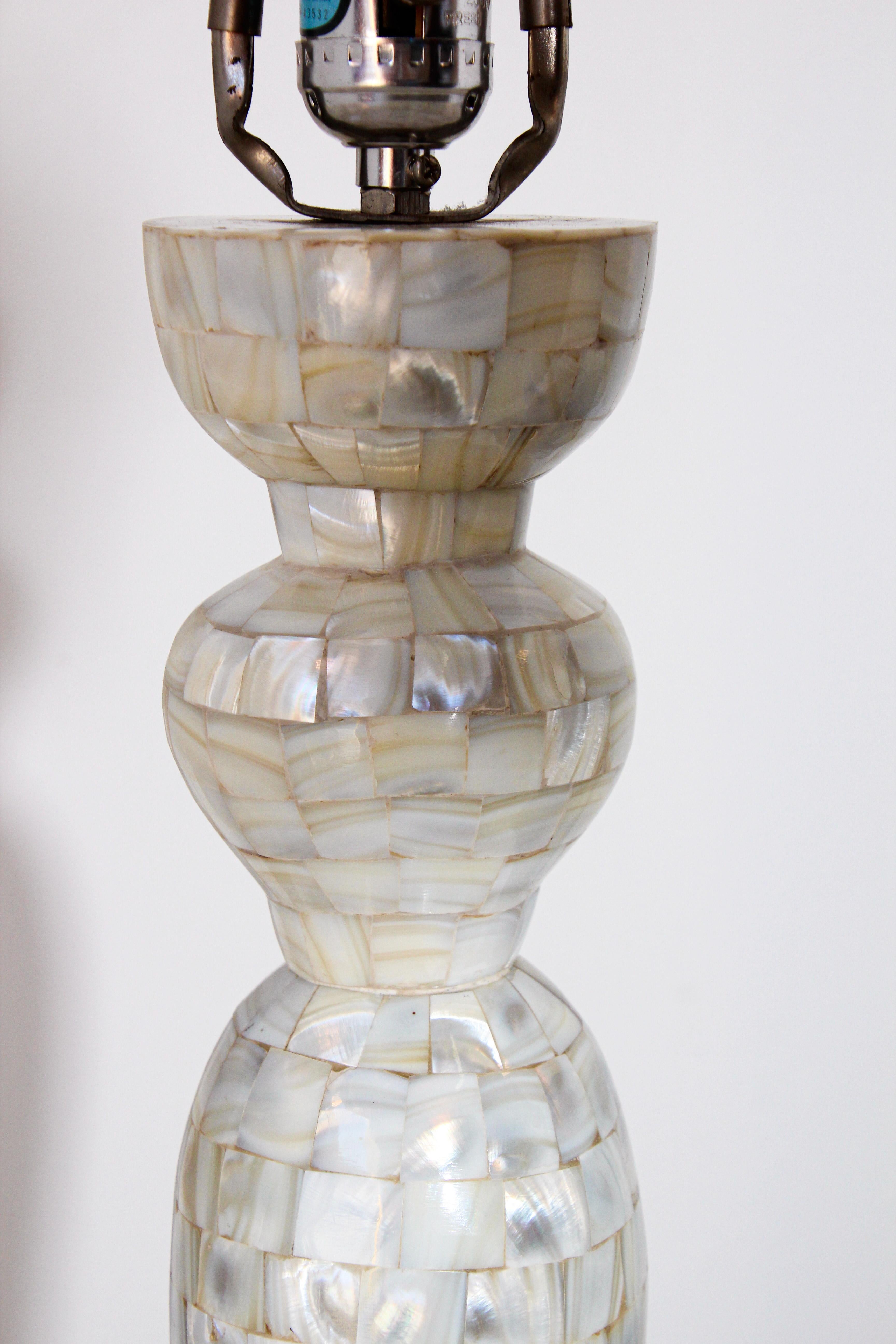 Vintage White Capiz Shell Table Lamp For Sale 1