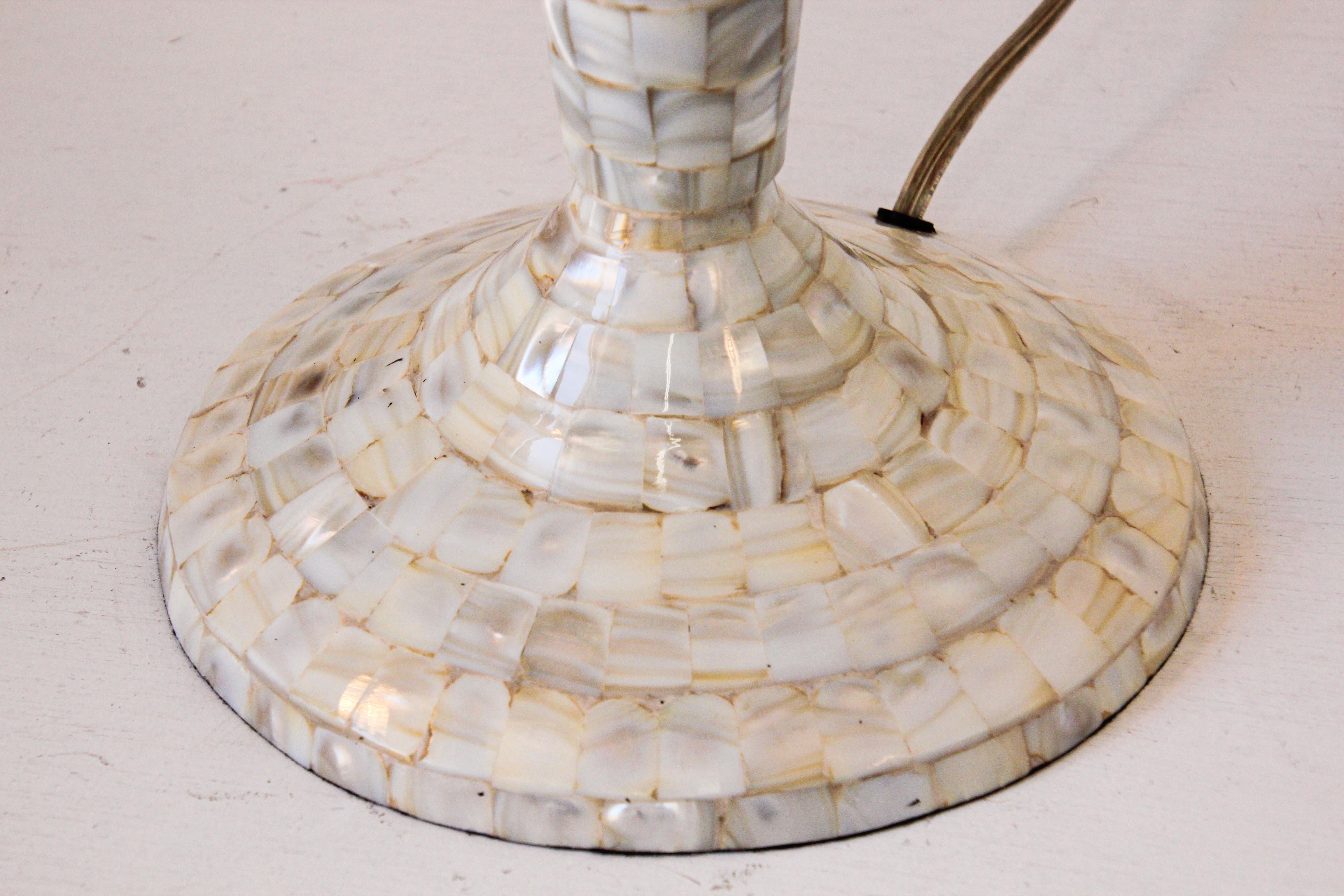 Vintage White Capiz Shell Table Lamp For Sale 2