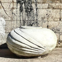 Vintage Deco Style White Terracotta Planter With Ridges