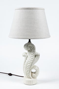 Vintage White Ceramic Acanthus Leaf Lamp