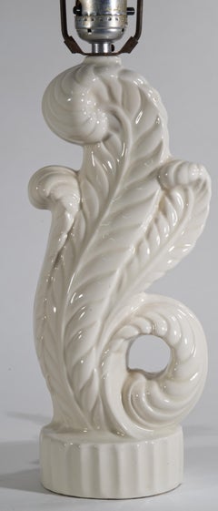 Vintage White Ceramic Acanthus Leaf Table Lamp, 1940s-1950s